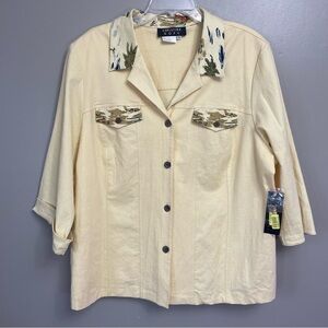 Christina Hope Womens 2X blazer jacket linen blend tropical coastal lightweight